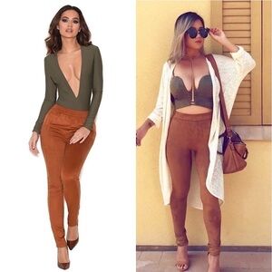 NWT HOUSE OF CB Rust Faux Leather Suede High Waist Slim Stretch Pant Leggings XS